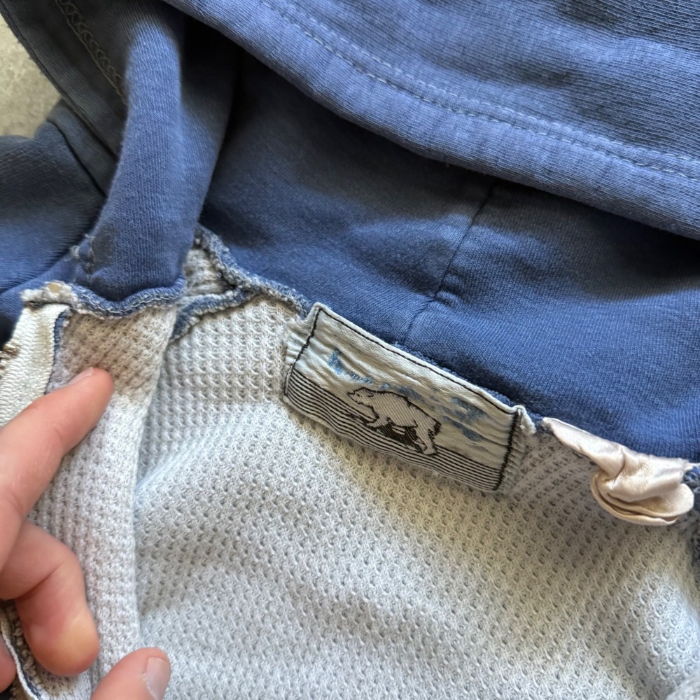 Vintage Distressed Waffle Thermal Lined Blue Full Zip Hoodie Distressed - Picture 2 of 10